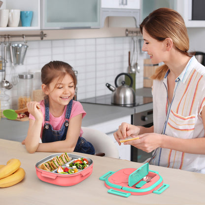 PEDECO Bento Box for Kids Stainless Steel - 3-Compartment - Complete Lunch Set with Portable Utensil - Ideal for Children Under 10 Years Old - Dishwasher Safe & BPA-Free(Pink)