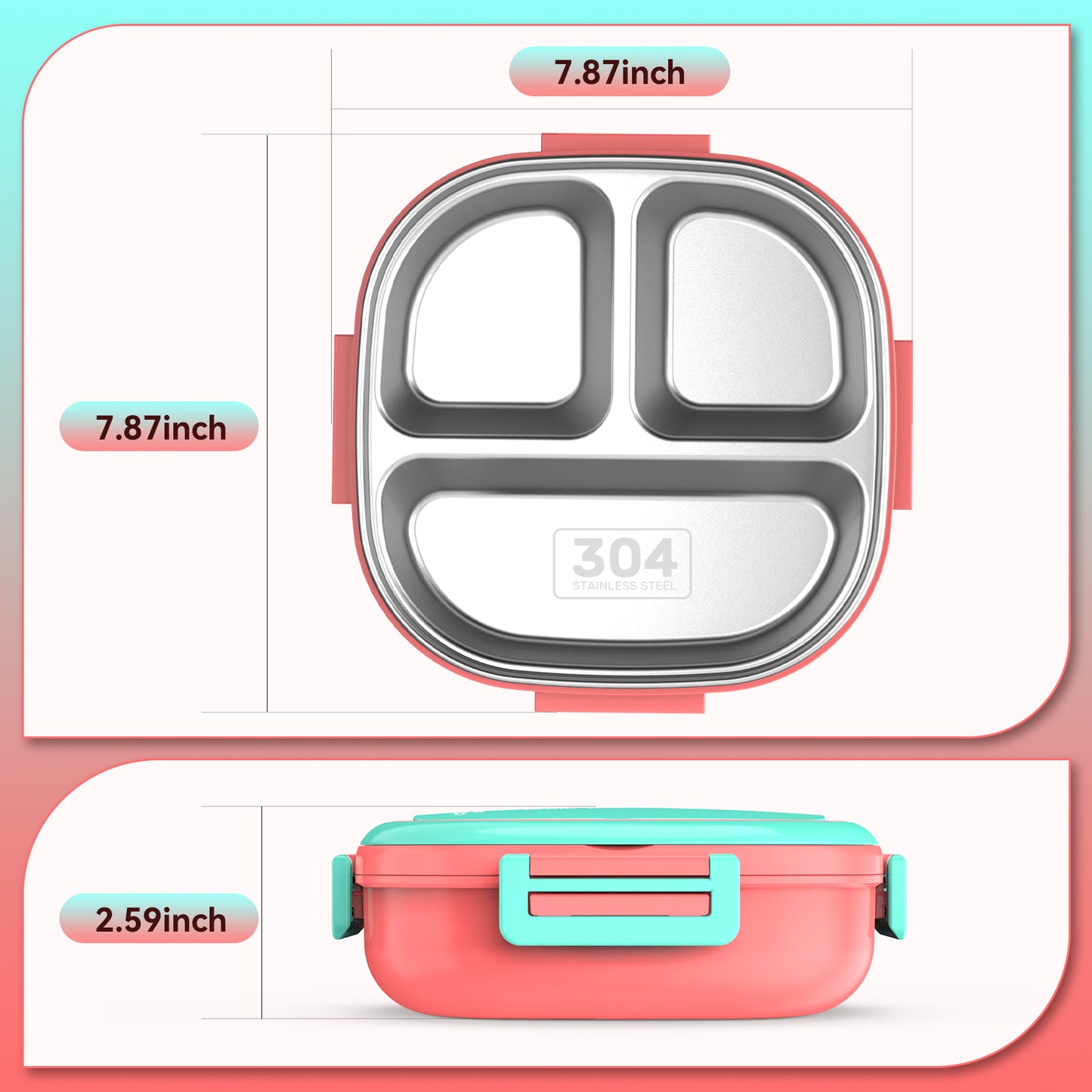 PEDECO Bento Box for Kids Stainless Steel - 3-Compartment - Complete Lunch Set with Portable Utensil - Ideal for Children Under 10 Years Old - Dishwasher Safe & BPA-Free(Pink)