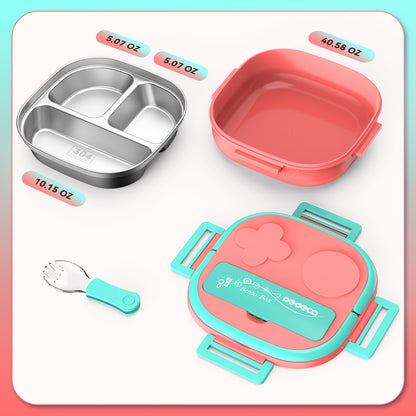PEDECO Bento Box for Kids Stainless Steel - 3-Compartment - Complete Lunch Set with Portable Utensil - Ideal for Children Under 10 Years Old - Dishwasher Safe & BPA-Free(Pink)